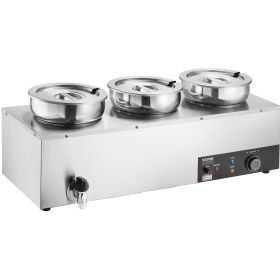 VEVOR Electric Soup Warmer, Three 7.4QT Stainless Steel Round Pot 86~185Â°F Adjustable Temp