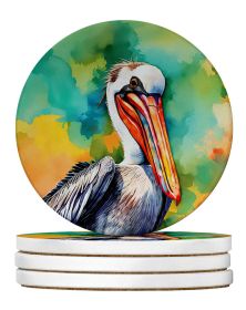 Hippie Animal Pelican Large Sandstone Coasters Pack of 4 Absorbent Round Coasters Decor Gifts for Men or Women, 4 in, Multicolor