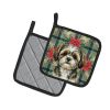 Brindle Shih Tzu Christmas PoinsettIas Pair of Pot Holders Pair 7.5x7.5 Quilted Insulated Hot Pads Decorative Kitchen Gift Made in USA