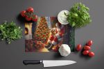 Golden Retriever and Santa Claus Glass Cutting Board Decorative Tempered Glass Kitchen Cutting and Serving Board Large Size Chopping Board