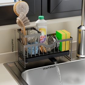 Stainless Steel Sponge Holder, Sink Scouring Pad Draining Rack, Multi-functional Countertop Dishcloth Storage Rack, Kitchen Supplies (Option: Gray)
