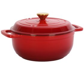 Cast Iron 6QT Cooking Pot - Gradient Red - Includes Two Silicone Gloves - Enamel Pot (Color: Red)