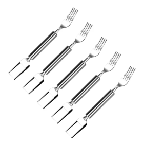 5Pcs 2 In 1 Watermelon Cutter Slicer Fork Stainless Steel Dual Head Watermelon Fruit Cutting (Option: Silvery)