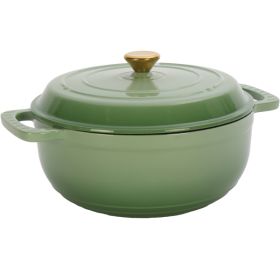 Cast Iron 6QT Cookware Gradient Green With Two Silicone Gloves Enameled Pot (Option: Gradient green)
