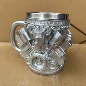V6/V8 Engine Design Mug - Heavy-Duty Metal Construction, Double-Wall Insulated Cup with Non-Slip Grip - Vintage Automotive Beer Cup (Color: V6)