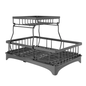 Dish Drying Rack With Drainboard Detachable 2-Tier Dish Rack Drainer (Color: Black)
