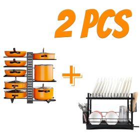 Upgraded 2 Piece Cookware Set Organizer Rack And Dish Drying Rack 8 Tier Pot And Pan Organizer For Kitchen Counter (Option: 2pcs)